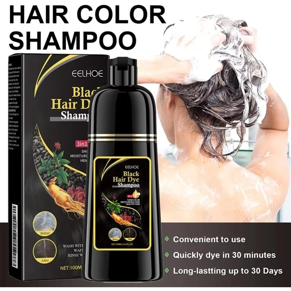 3-in-1‎ Natural Black Hair Dye Shampoo - Hair Darkening, Growth Boost, Moisture